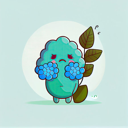 cute hydrangea flower cartoon character cries, cartoon style, modern simple illustration