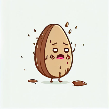 cute pecan cartoon character cries, cartoon style, modern simple illustration