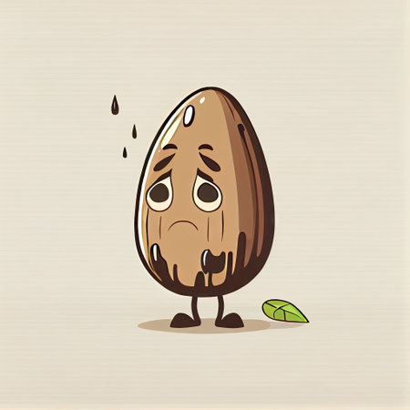 cute pecan cartoon character cries, cartoon style, modern simple illustration