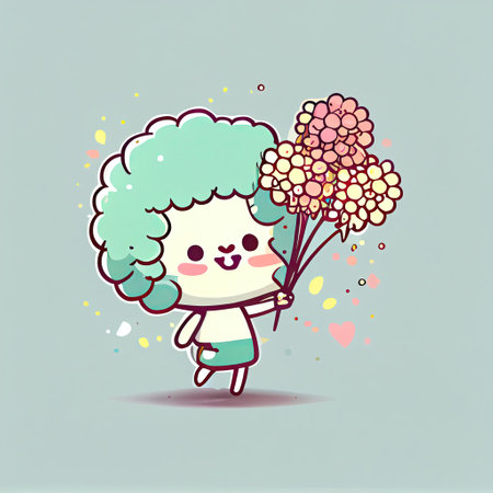 cute babybreath flower cartoon character at a birthday party, cartoon style, modern simple...