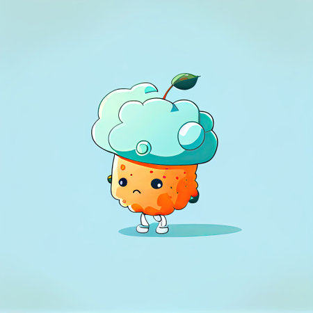 cute cloudberry cartoon character in a captain cap, cartoon style, modern simple illustrationの写真素材