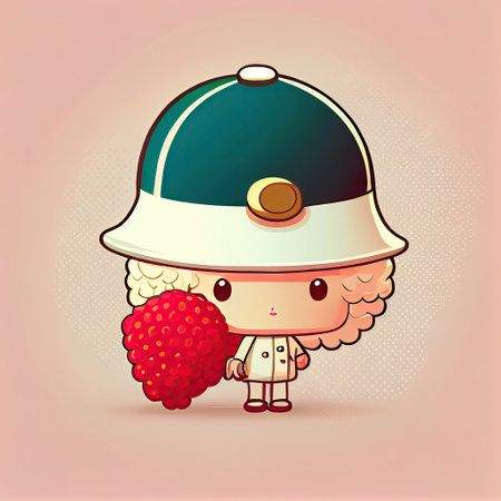 cute lychee cartoon character in a captain cap, cartoon style, modern simple illustration