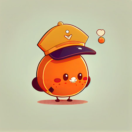 cute mandarin cartoon character in a captain cap, cartoon style, modern simple illustration