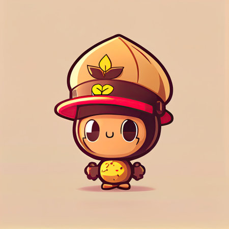 cute pinenut cartoon character in a captain cap, cartoon style, modern simple illustrationの写真素材