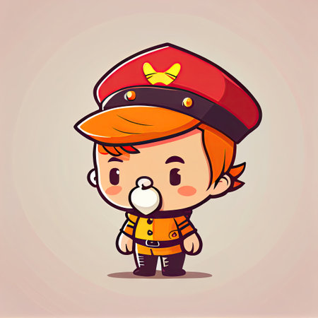 cute rowan cartoon character in a captain cap, cartoon style, modern simple illustrationの写真素材