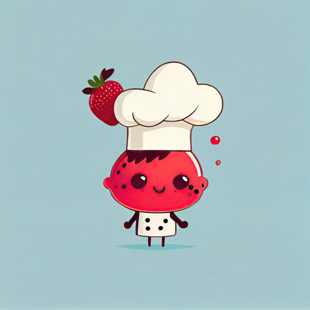 cute aroniaberry cartoon character in a chef hat, cartoon style, modern simple illustrationの写真素材