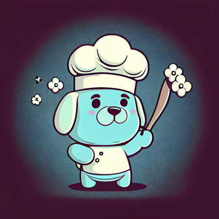 cute dogwood cartoon character in a chef hat, cartoon style, modern simple illustrationの写真素材