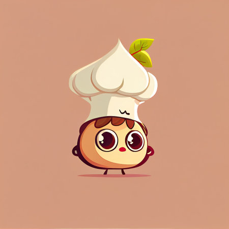 cute fig cartoon character in a chef hat, cartoon style, modern simple illustrationの写真素材