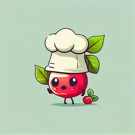 cute lingonberry cartoon character in a chef hat, cartoon style, modern simple illustrationの写真素材