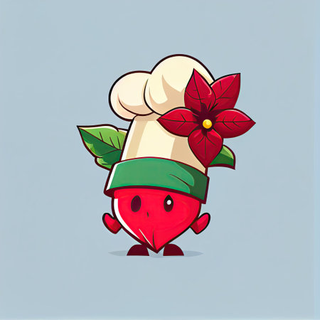 cute poinsettia flower cartoon character in a chef hat, cartoon style, modern simple illustration