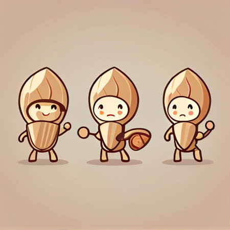 cute almond cartoon character in different poses, cartoon style, modern simple illustration