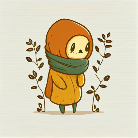 cute buckthorn cartoon character in scarf, cartoon style, modern simple illustrationの写真素材
