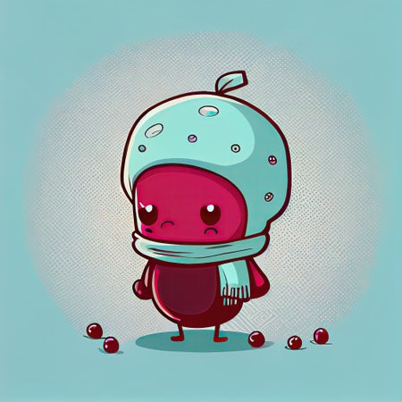 cute cranberry cartoon character in scarf, cartoon style, modern simple illustration
