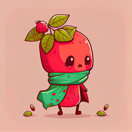 cute lingonberry cartoon character in scarf, cartoon style, modern simple illustrationの写真素材