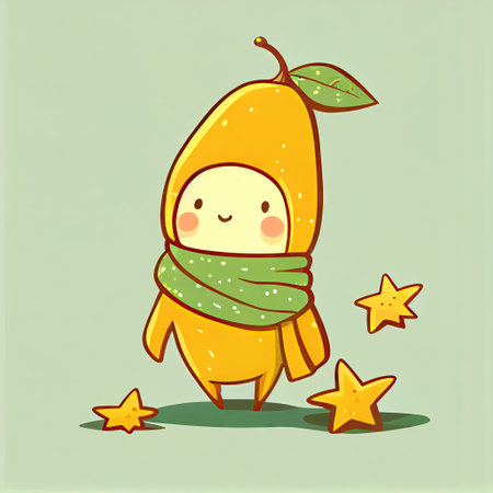 cute starfruit cartoon character in scarf, cartoon style, modern simple illustrationの写真素材