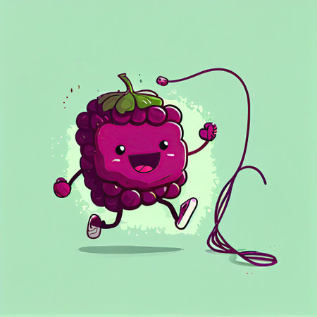cute boysenberry cartoon character jumping rope, cartoon style, modern simple illustration