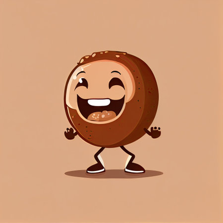cute nutmeg cartoon character laughs, cartoon style, modern simple illustration
