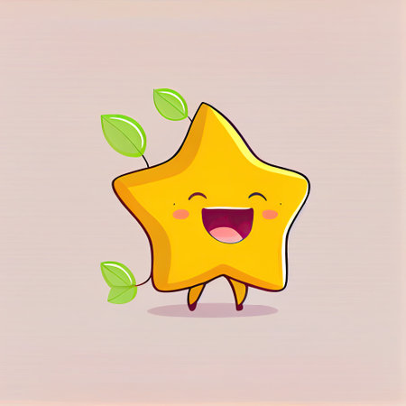 cute starfruit cartoon character laughs, cartoon style, modern simple illustrationの写真素材