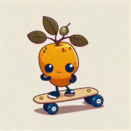 cute buckthorn cartoon character on a skateboard, cartoon style, modern simple illustrationの写真素材