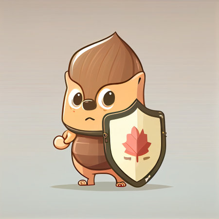 cute beechnut cartoon character protected by a shield, cartoon style, modern simple illustrationの写真素材