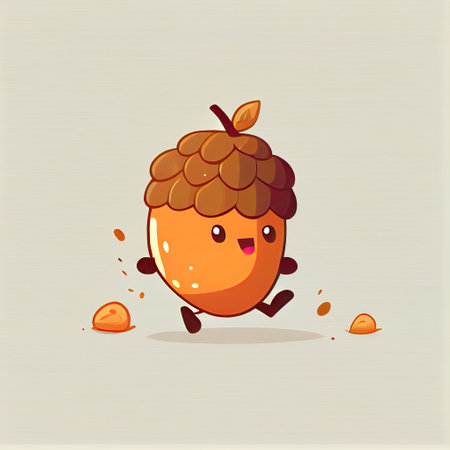 cute acorn cartoon character runs, cartoon style, modern simple illustrationの写真素材