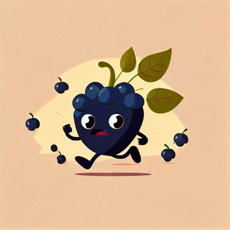 cute blackchokeberry cartoon character runs, cartoon style, modern simple illustrationの写真素材