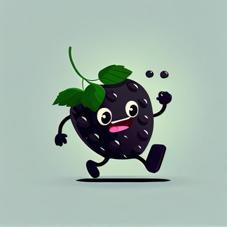 cute blackchokeberry cartoon character runs, cartoon style, modern simple illustrationの写真素材