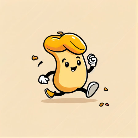 cute cashew cartoon character runs, cartoon style, modern simple illustrationの写真素材