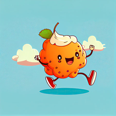 cute cloudberry cartoon character runs, cartoon style, modern simple illustrationの写真素材