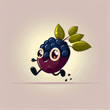 cute crowberry cartoon character runs, cartoon style, modern simple illustrationの写真素材