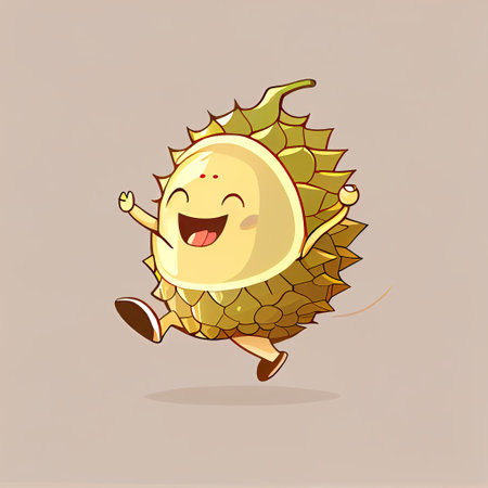 cute durian cartoon character runs, cartoon style, modern simple illustrationの写真素材