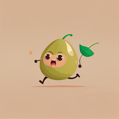 cute fig cartoon character runs, cartoon style, modern simple illustrationの写真素材