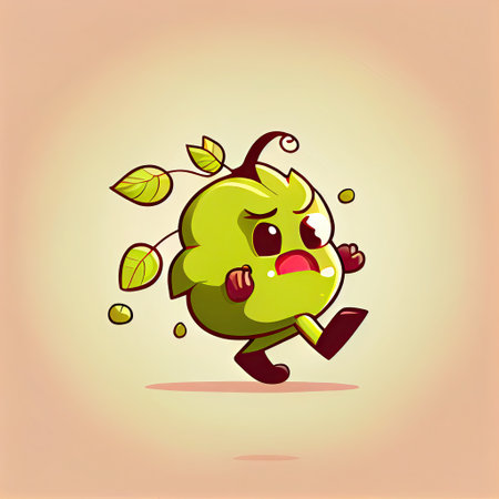 cute gooseberry cartoon character runs, cartoon style, modern simple illustrationの写真素材