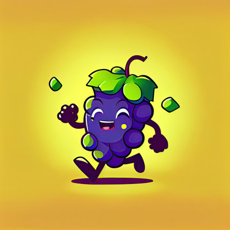 cute grapes cartoon character runs, cartoon style, modern simple illustrationの写真素材