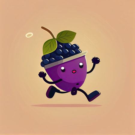 cute huckleberry cartoon character runs, cartoon style, modern simple illustrationの写真素材
