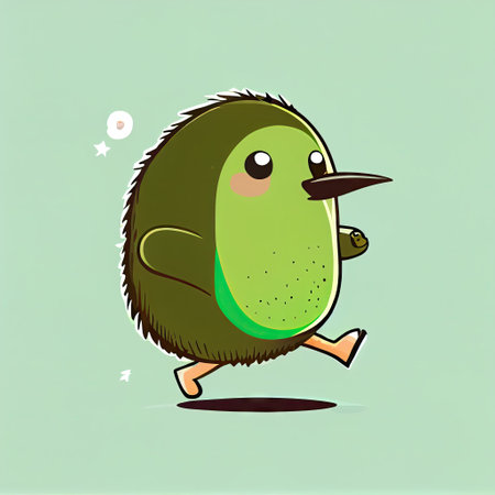 cute kiwi cartoon character runs, cartoon style, modern simple illustrationの写真素材