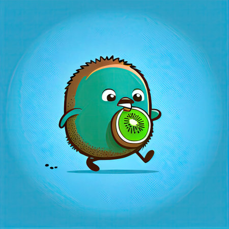 cute kiwi cartoon character runs, cartoon style, modern simple illustrationの写真素材