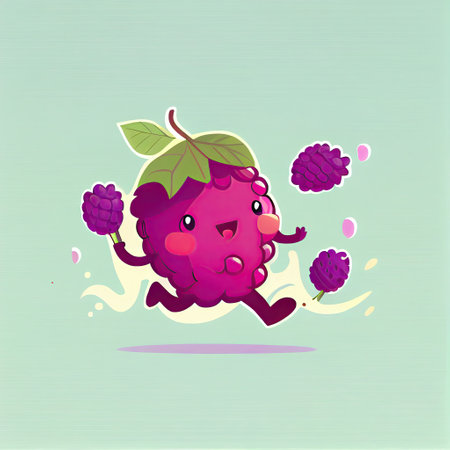 cute loganberry cartoon character runs, cartoon style, modern simple illustrationの写真素材