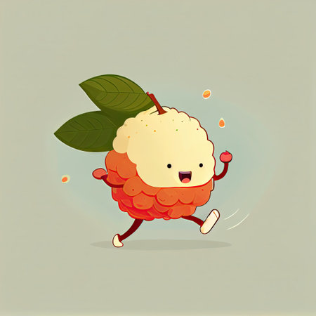 cute lychee cartoon character runs, cartoon style, modern simple illustrationの写真素材
