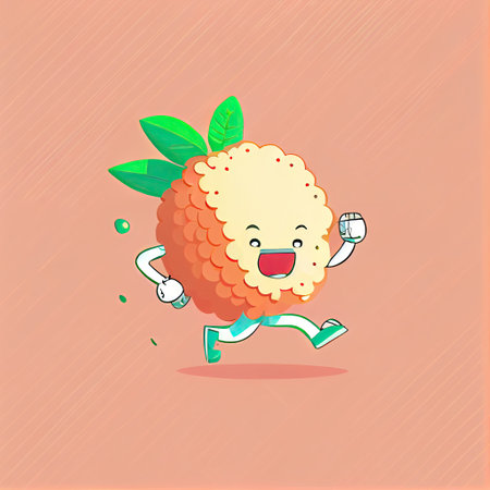 cute lychee cartoon character runs, cartoon style, modern simple illustrationの写真素材