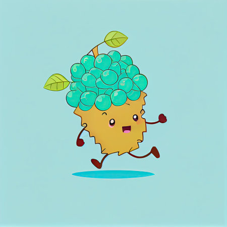 cute mulberry cartoon character runs, cartoon style, modern simple illustrationの写真素材