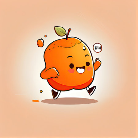 cute orange cartoon character runs, cartoon style, modern simple illustrationの写真素材