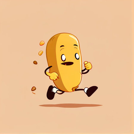cute peanut cartoon character runs, cartoon style, modern simple illustrationの写真素材