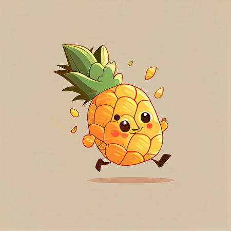 cute pineapple cartoon character runs, cartoon style, modern simple illustrationの写真素材