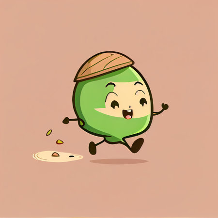 cute pistachio cartoon character runs, cartoon style, modern simple illustrationの写真素材