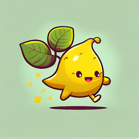 cute starfruit cartoon character runs, cartoon style, modern simple illustrationの写真素材