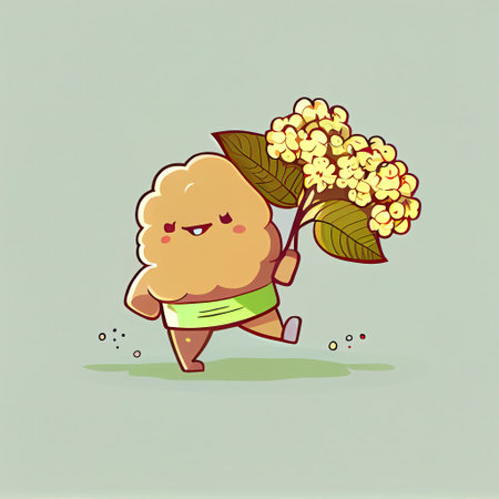 cute viburnum cartoon character runs, cartoon style, modern simple illustrationの写真素材