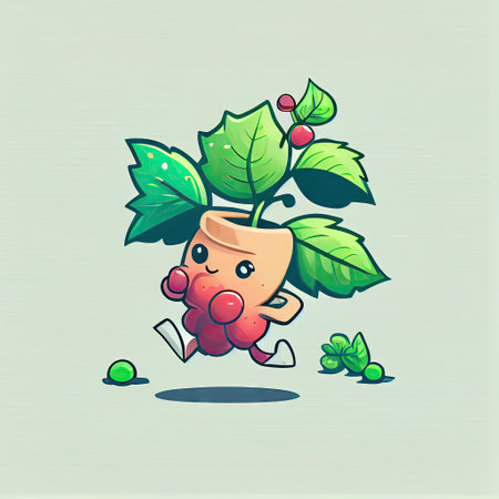cute viburnum cartoon character runs, cartoon style, modern simple illustrationの写真素材