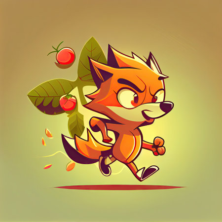 cute wolfberry cartoon character runs, cartoon style, modern simple illustrationの写真素材