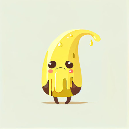 cute banana cartoon character sad, cartoon style, modern simple illustrationの写真素材